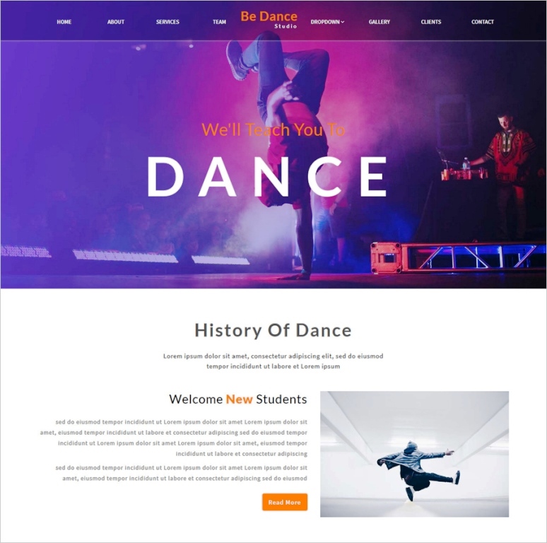 dance page template
